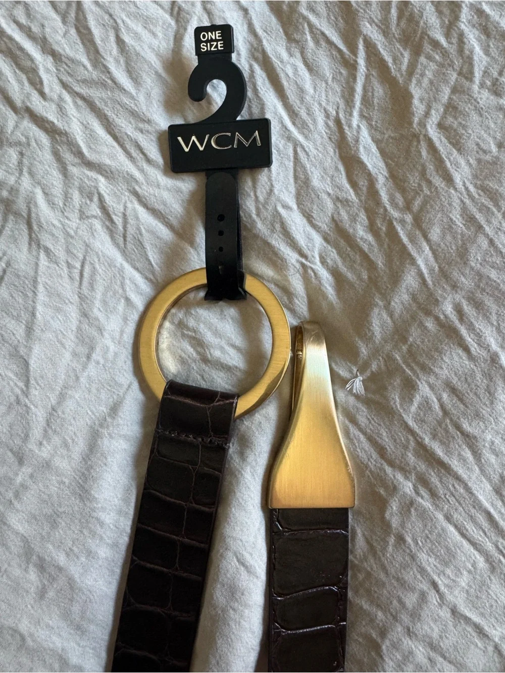 WCM New York Brown Croc Embossed Leather O-Ring Belt - OS